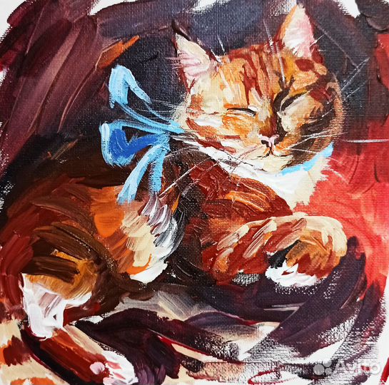 Картина рыжий кот масло холст живопись