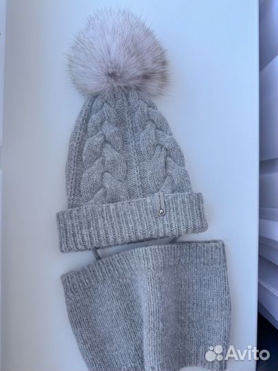 Шапка+снуд комплект из шерсти и ангоры