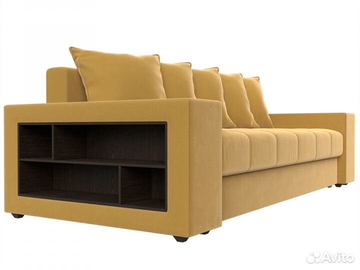 Диван прямой Дубай полки слева, микровельвет, желтый