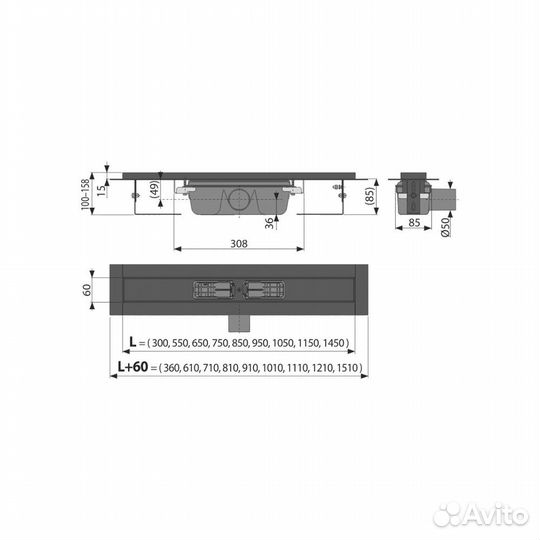 Душевой лоток AlcaPlast APZ1black-650 без решетки