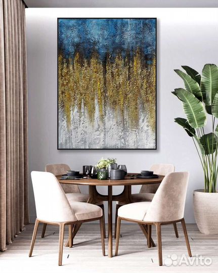 Абстрактная живопись маслом бирюзовое золото