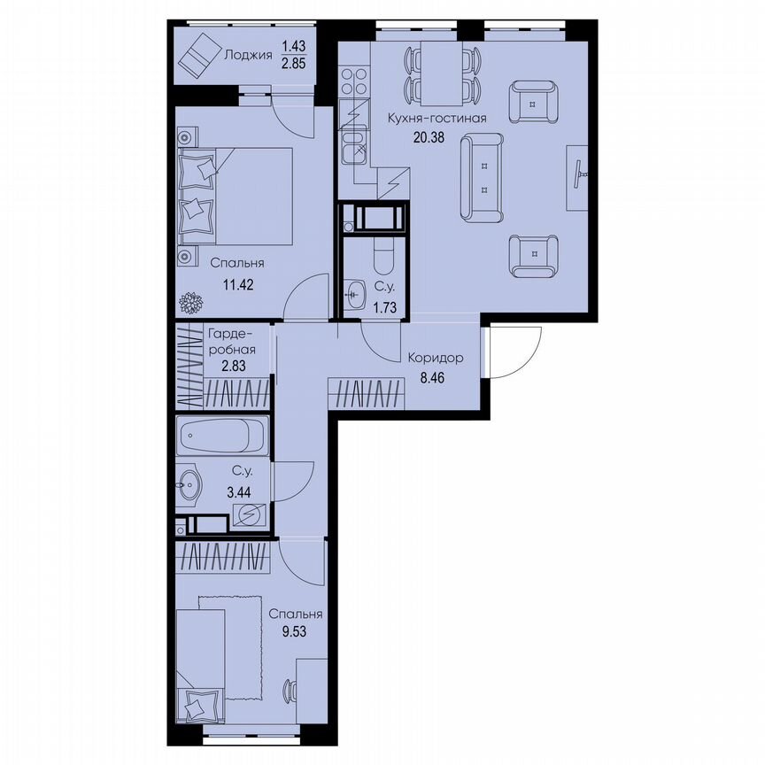 2-к. квартира, 59,2 м², 3/9 эт.