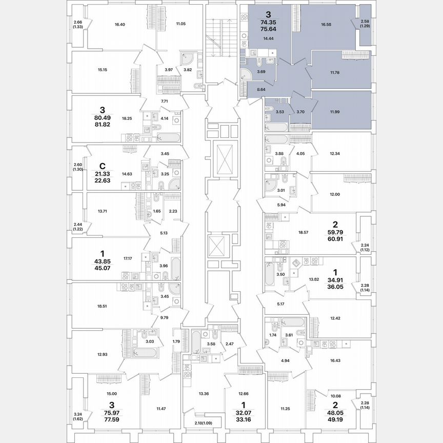 3-к. квартира, 75,6 м², 12/12 эт.