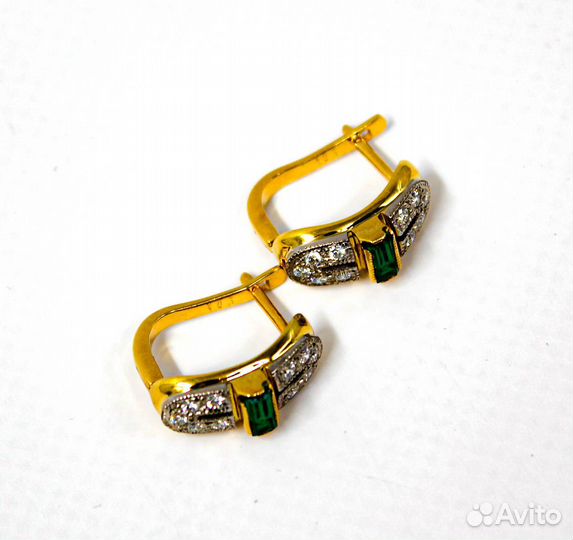Серьги бриллианты изумруд Русские Самоцветы Золото