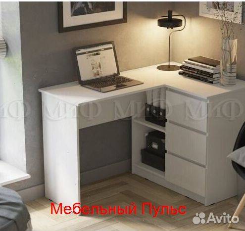 Стол письменный Челси угловой Белый/Белый глянец