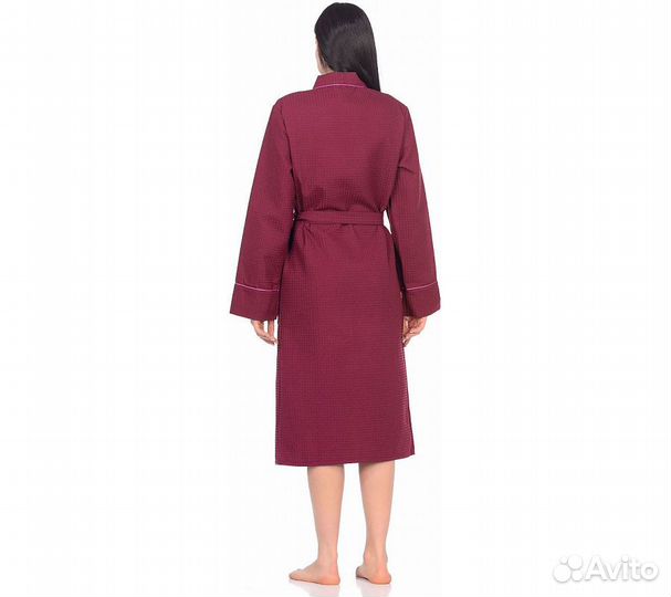 Халат вафельный Home One с кантом бордо 48