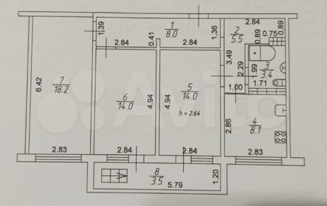 3-к. квартира, 74,7 м², 1/5 эт.