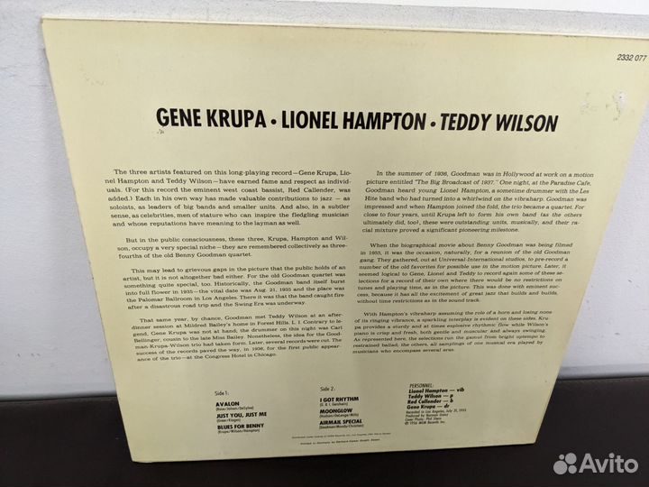 Gene Krupa Lionel Hampton Teddy Wilson винил джаз