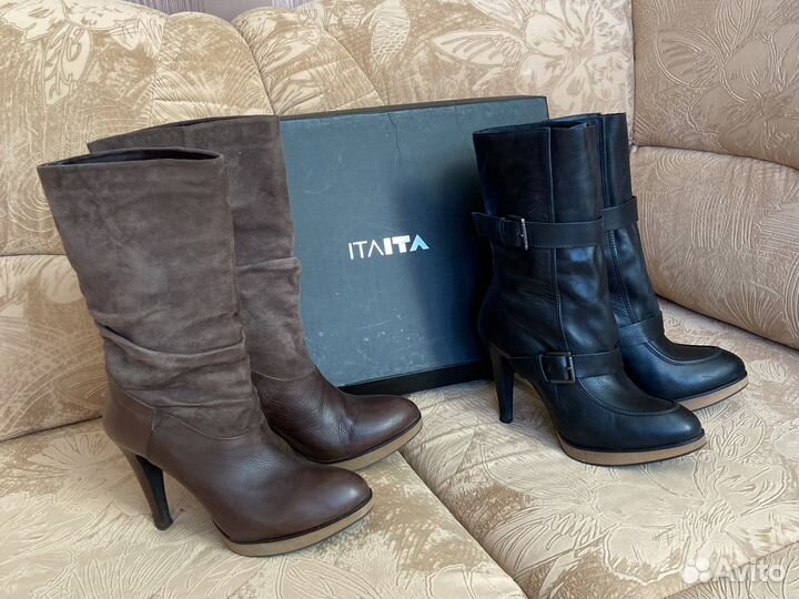 Женские сапоги кожанные демисезонные на каблуке 40
