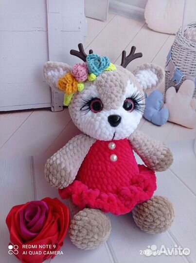 Олень, оленёнок ручная работа, вязаная игрушка