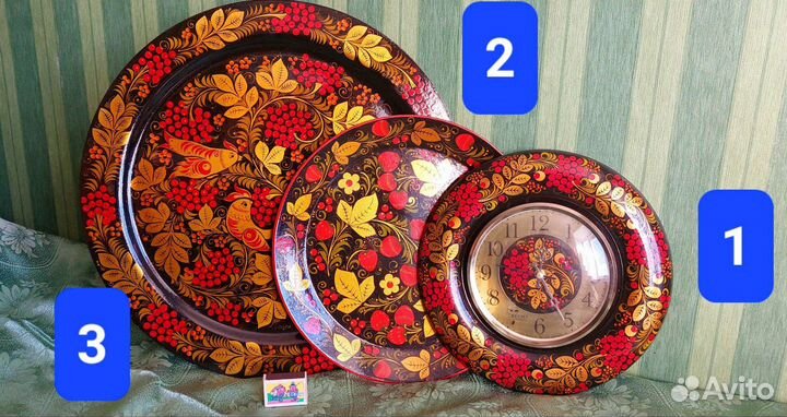 Хохлома часы панно блюдо фруктовница