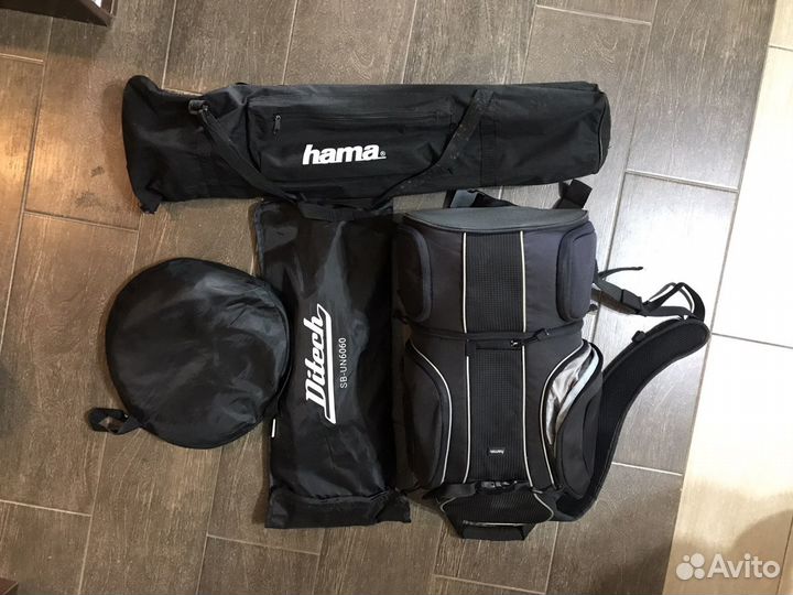 Софтбокс, штатив, рюкзак и отражающий круг