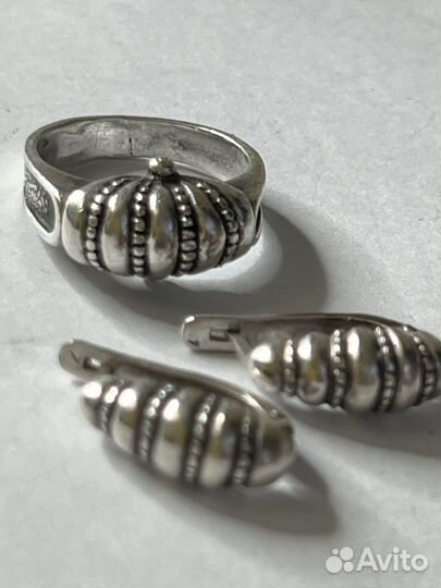 Серебряные серьги и кольцо СССР