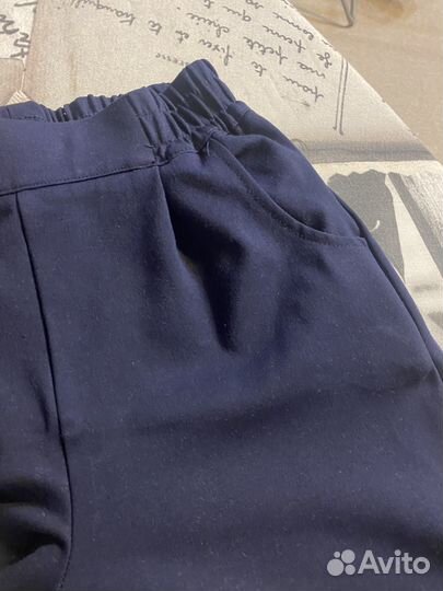 Брюки палаццо укороченные 134 синие девочка