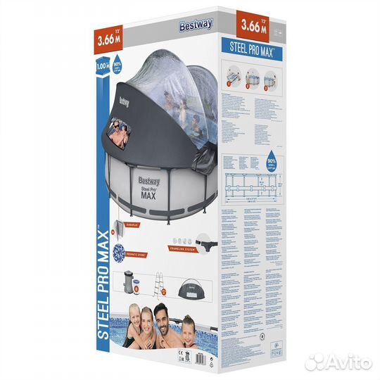 Каркасный бассейн 366х100 с куполом