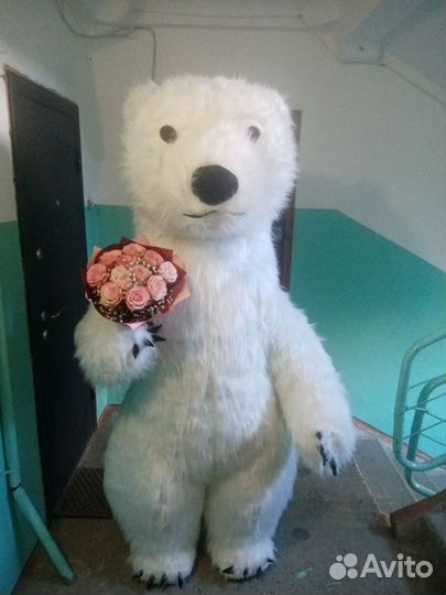 Белый мишка поздравление, аниматор, Ростовая кукла