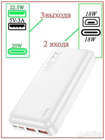 Hoco J101A power bank 20000 мАч с быстрой зарядкой