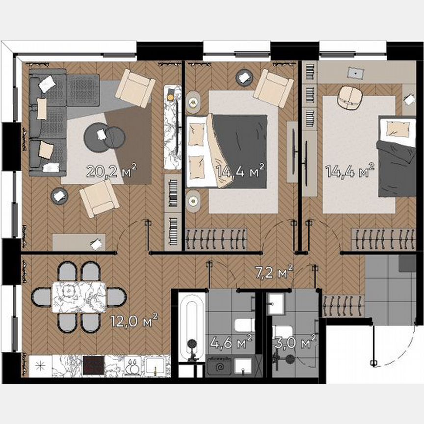 3-к. апартаменты, 75,8 м², 1/23 эт.