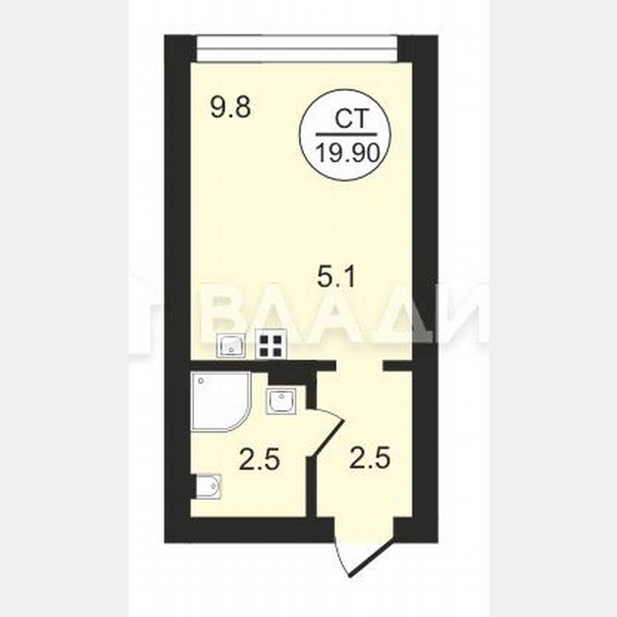 Квартира-студия, 19,9 м², 13/33 эт.
