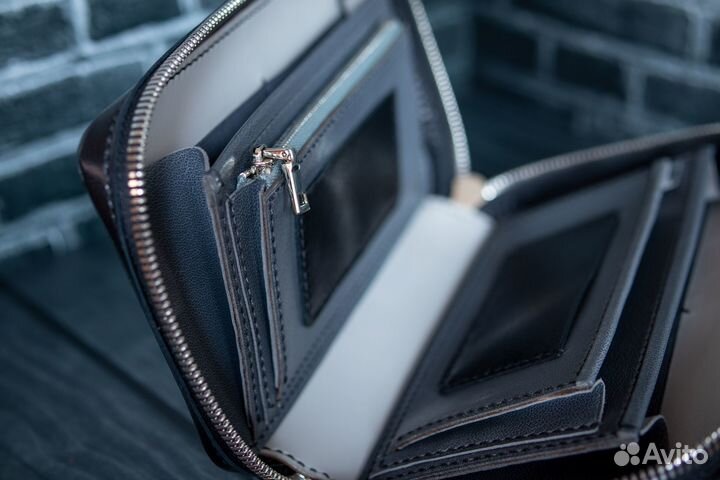 Клатч кожаный на молнии ручная работа черный мужск