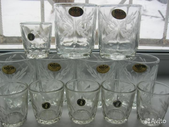 Набор: 6 стаканов,6 рюмок Гусь - хрустальный