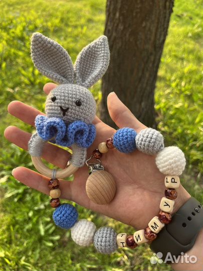 Погремушка грызунок именной держатель для соски