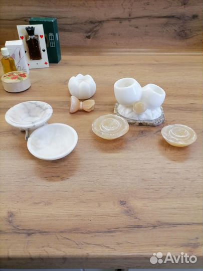 Шкатулки и пудреница мрамор /стеатит/селенит 50г.г