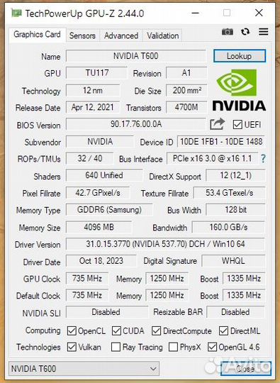 Видеокарта Nvidia Quadro t600 4GB