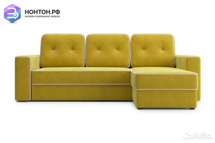 Диван угловой дельфин Берген горчичный