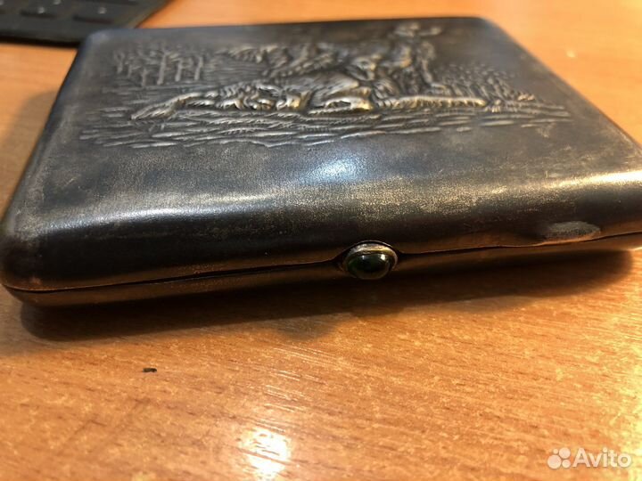 Портсигар охота Борзые собаки мельхиор