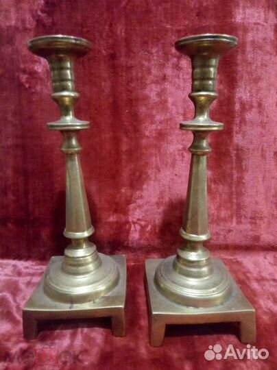 Подсвечники парные, бронза сер 19в, высота 32см