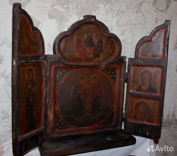 Старинная икона Триптих складень Север 47*60*14