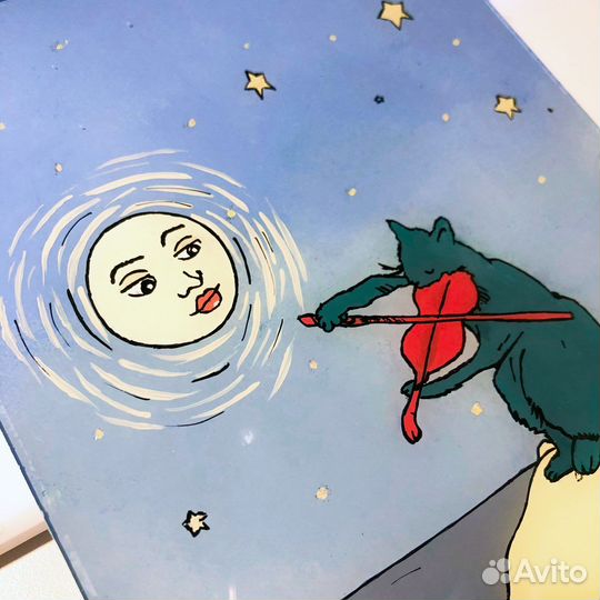 Рисунок на стекле, Котик со скрипкой