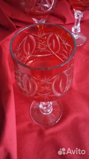 Винтаж СССР Красный хрустальные фужеры
