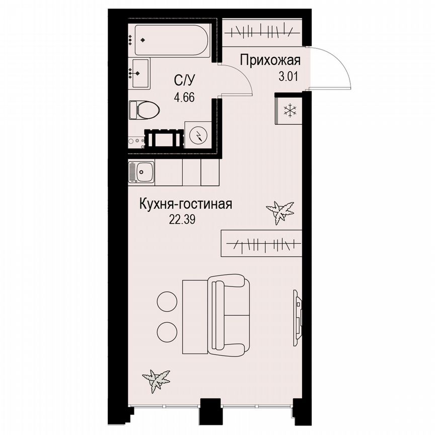 Квартира-студия, 30,1 м², 4/6 эт.