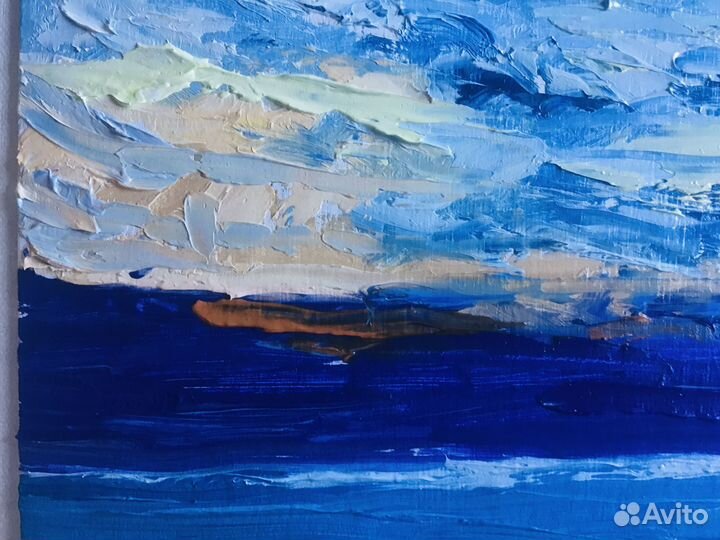 Картина маслом пейзаж/ озеро/ море/закат