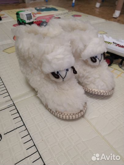 Тапочки домашние детские, чуни с овечьей шерстью