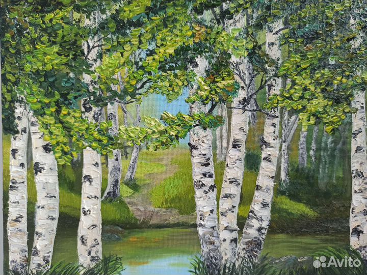 Картина маслом берёзы 25*20