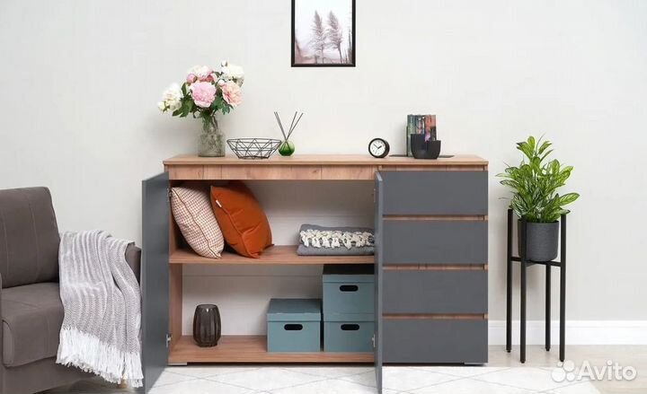 Хелен км 06 Комод 4 ящика графит и дуб