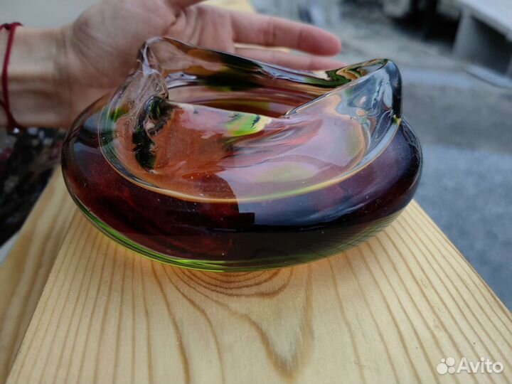 Конфетница Цветное стекло Гутная винтаж