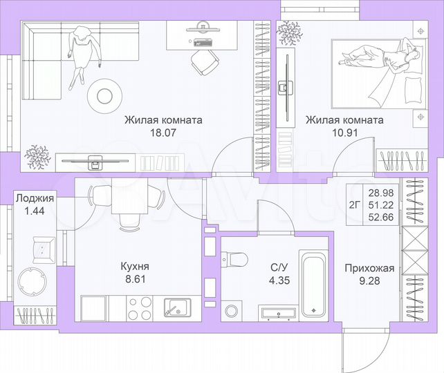 2-к. квартира, 52,7 м², 20/25 эт.