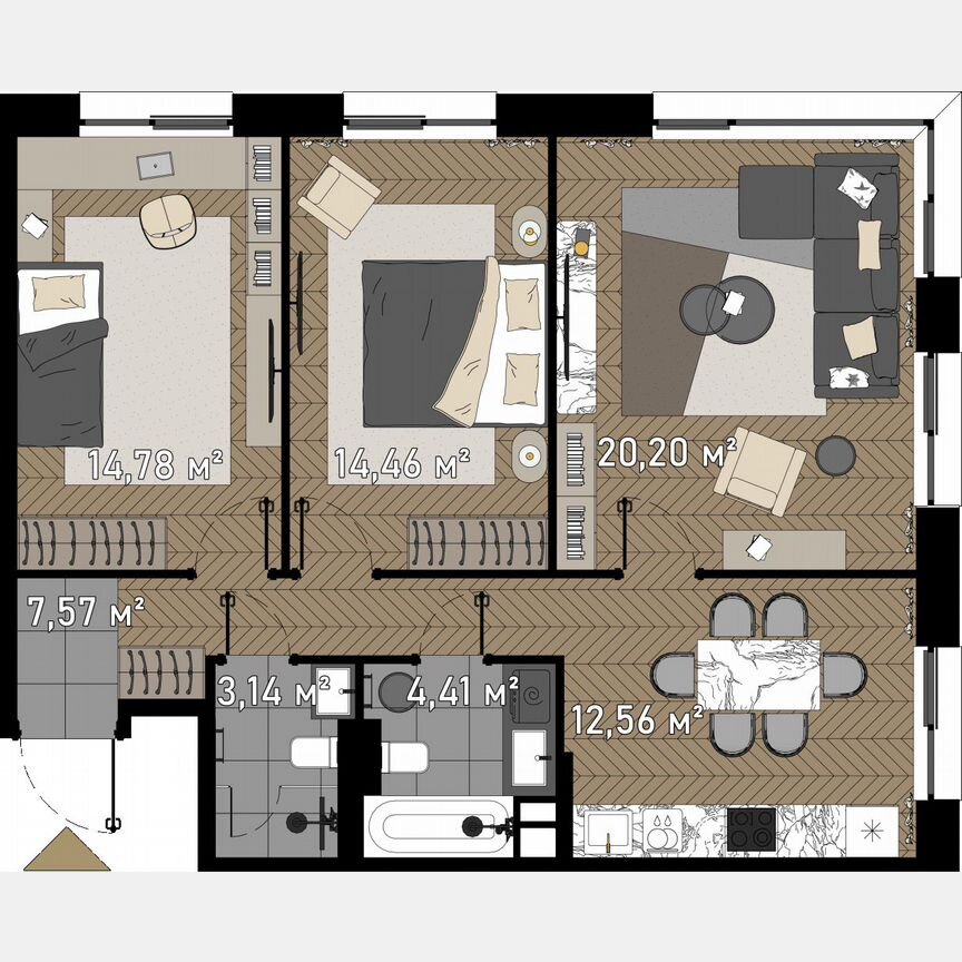 3-к. апартаменты, 79,3 м², 17/23 эт.