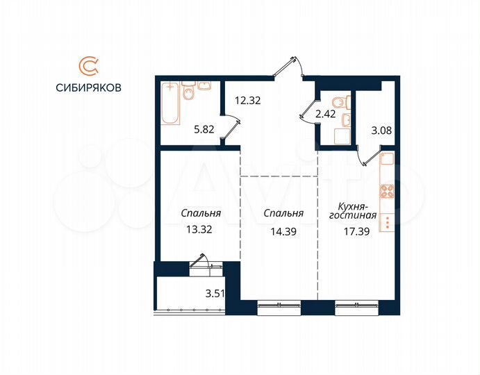 2-к. квартира, 72,3 м², 8/18 эт.