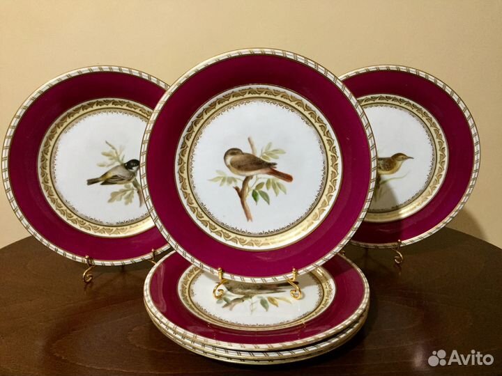 Антикварная тарелка с изображением птиц. Англия