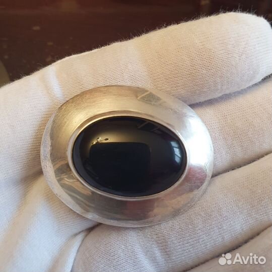 Шикарная Винтажная серебрянная брошь оникс Англия