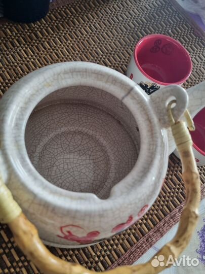 Керамический чайник и 3 пиалы