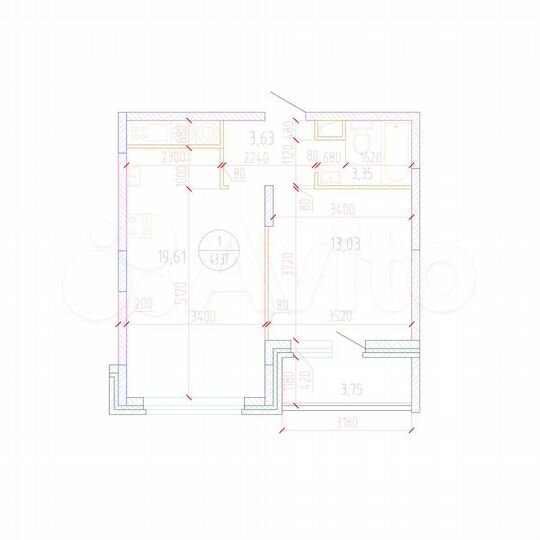 1-к. квартира, 43,4 м², 12/17 эт.