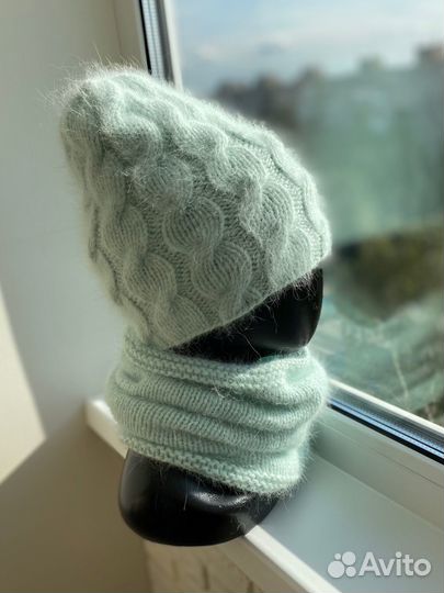 Комплект зимний шапка снуд из ангоры пух норки