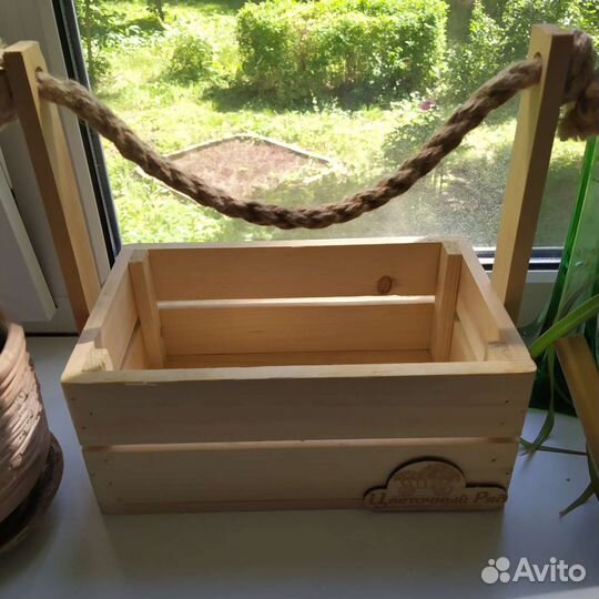 Деревянный ящик-корзина для цветов, интерьера