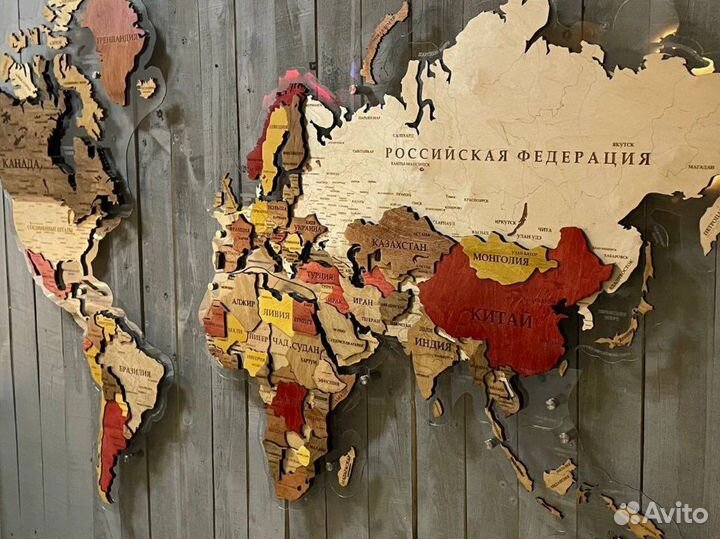 Карта мира из дерева(панно на стену)